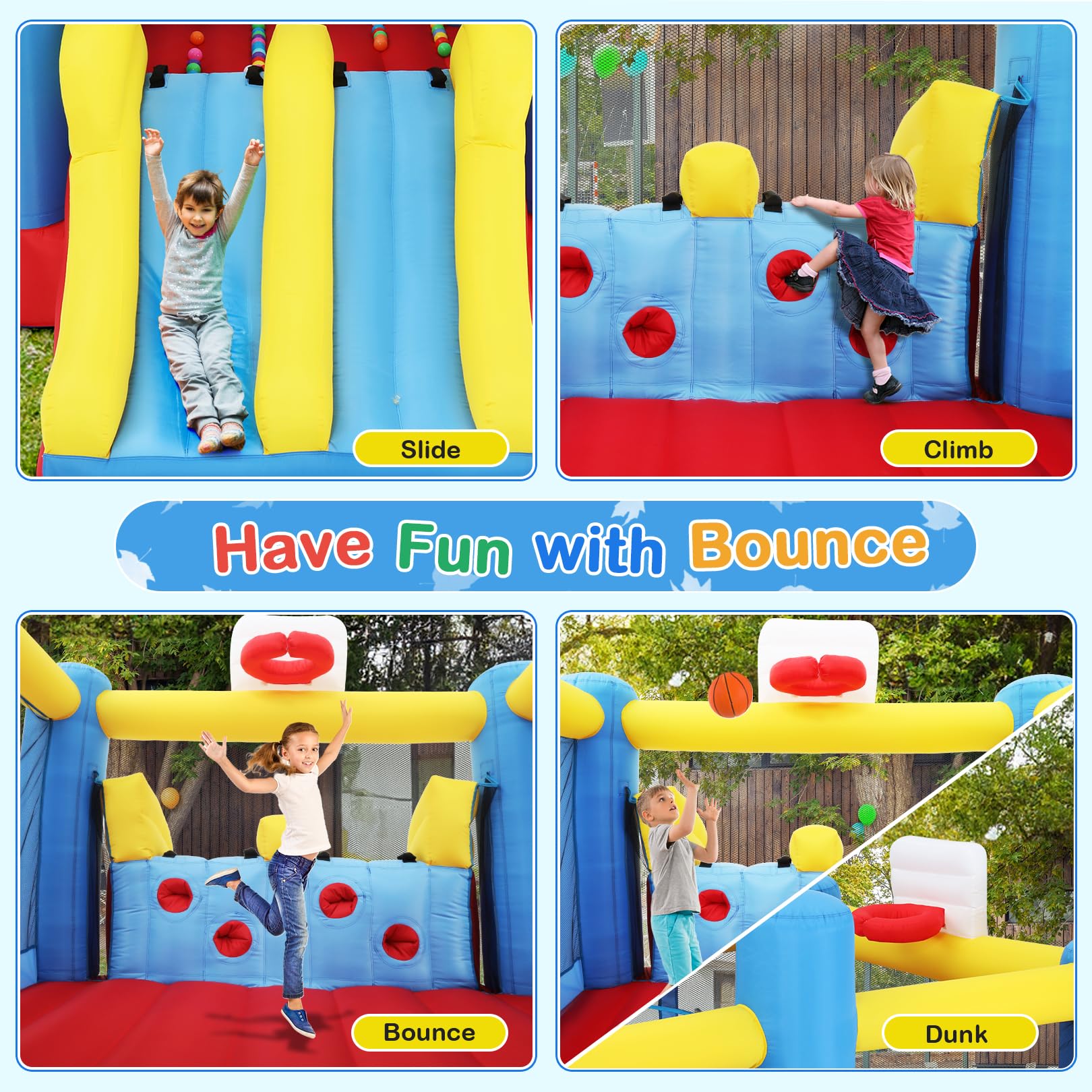 Gran Castillo Hinchable para niños de 3 a 12, Red de Voleibol, tobogán Doble y trampolín Grande, Castillo Hinchable con soplador, casa Hinchable para niños, Exterior/Interior, Regalo de cumpleaños