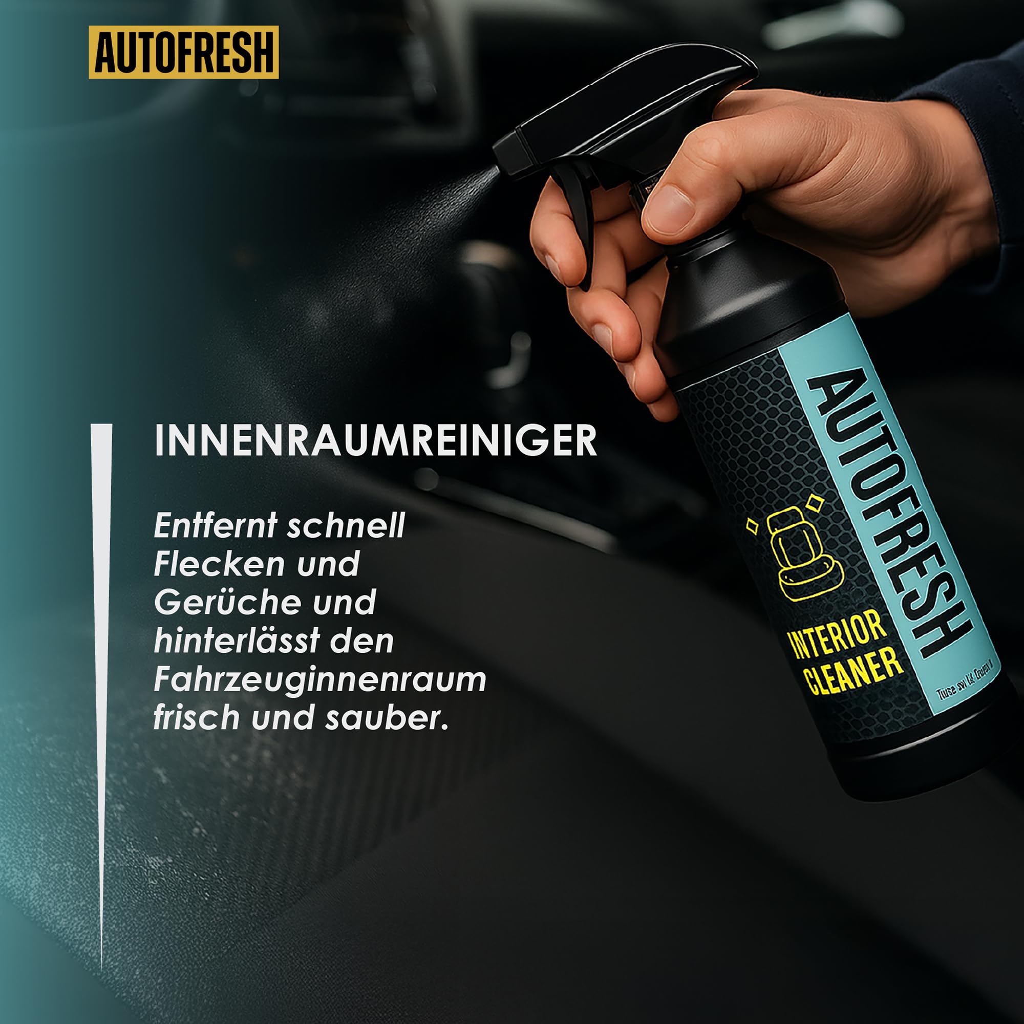 Autopflegeset 9-teilig - Auto Reinigungsset für Innen & Außen - Inkl. Felgenreiniger, Shampoo, Polsterreiniger, Cockpitspray, Reifenglanz, Schwamm & Eimer - Großes KFZ Pflege Set