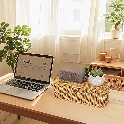 Miniatura 7 de Caja organizadora de cables, caja organizadora de cables de ratán sintético tejida a mano con tapa, 2 ranuras abiertas, caja organizadora de cables