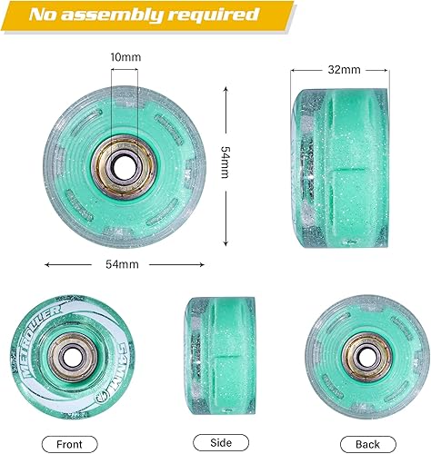 Miniatura 6 de Paquete de 8 ruedas de 2.126in x 1.260in con rodamiento ABEC-7 instaladas, ruedas iluminadas para interiores y exteriores para patines de ruedas