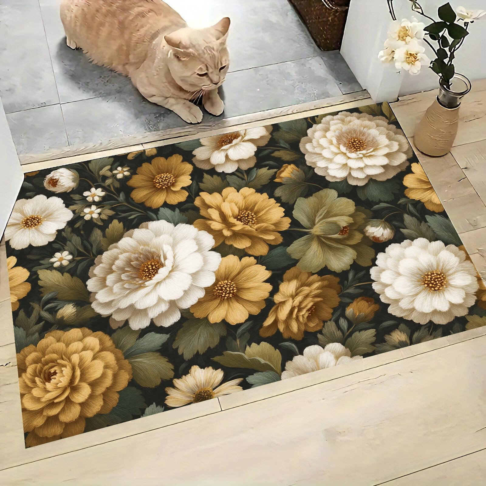 Paillasson antidérapant pivoine 70x100cm pour stopper la saleté de l'entrée