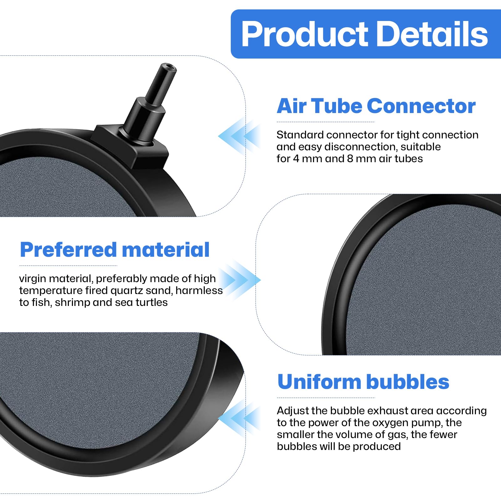Lot de 2 Aquarium Pierre a Air, 10 cm Bulleur Aquarium Diffuseur Air Aquarium Disque Diffuseur d'oxygène pour Aquariums Hydroponie