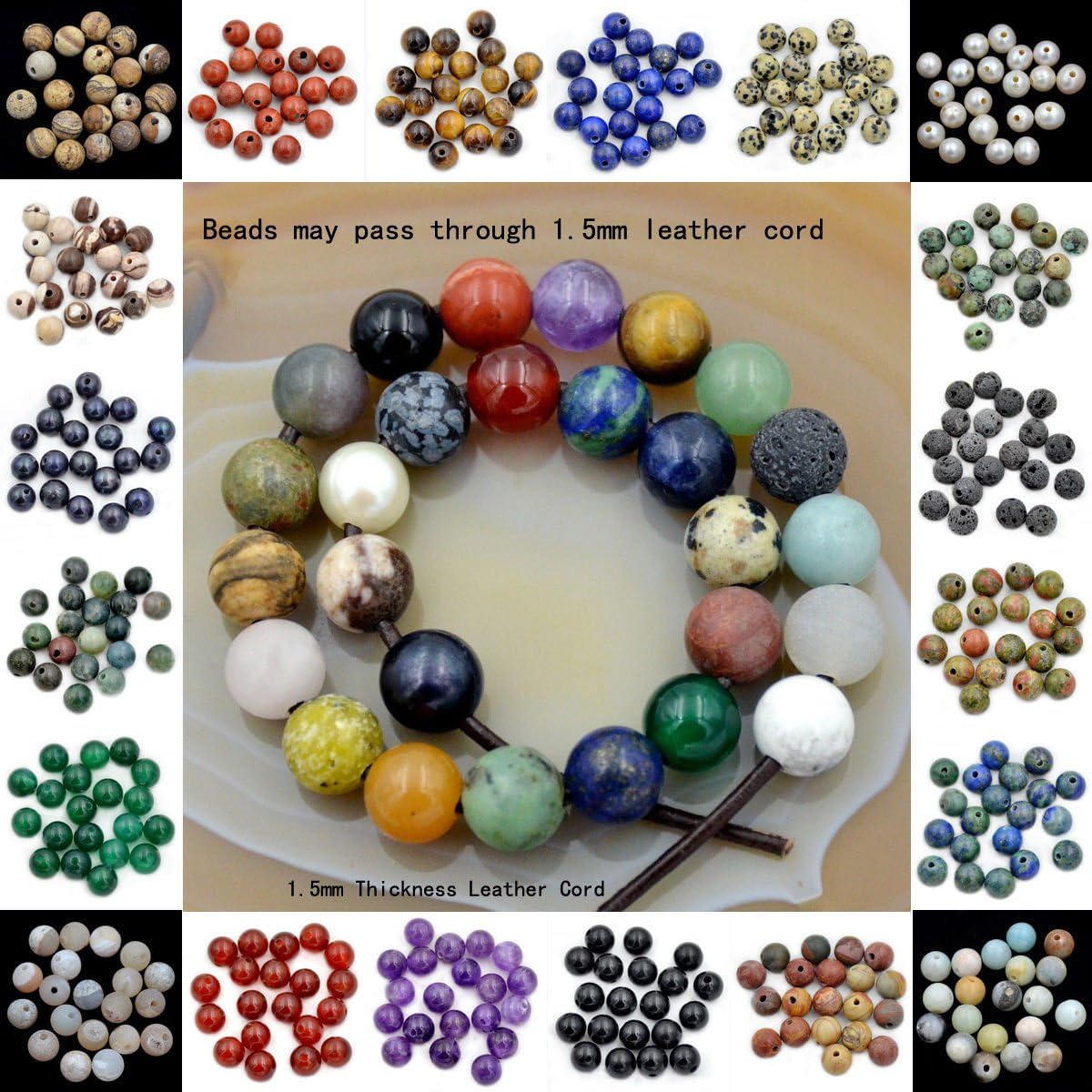AD Beads Natural Gemstone 10mm Round Loose Beads Big Hole 2mm Sized 30pcs (White Pearl) - Image 3