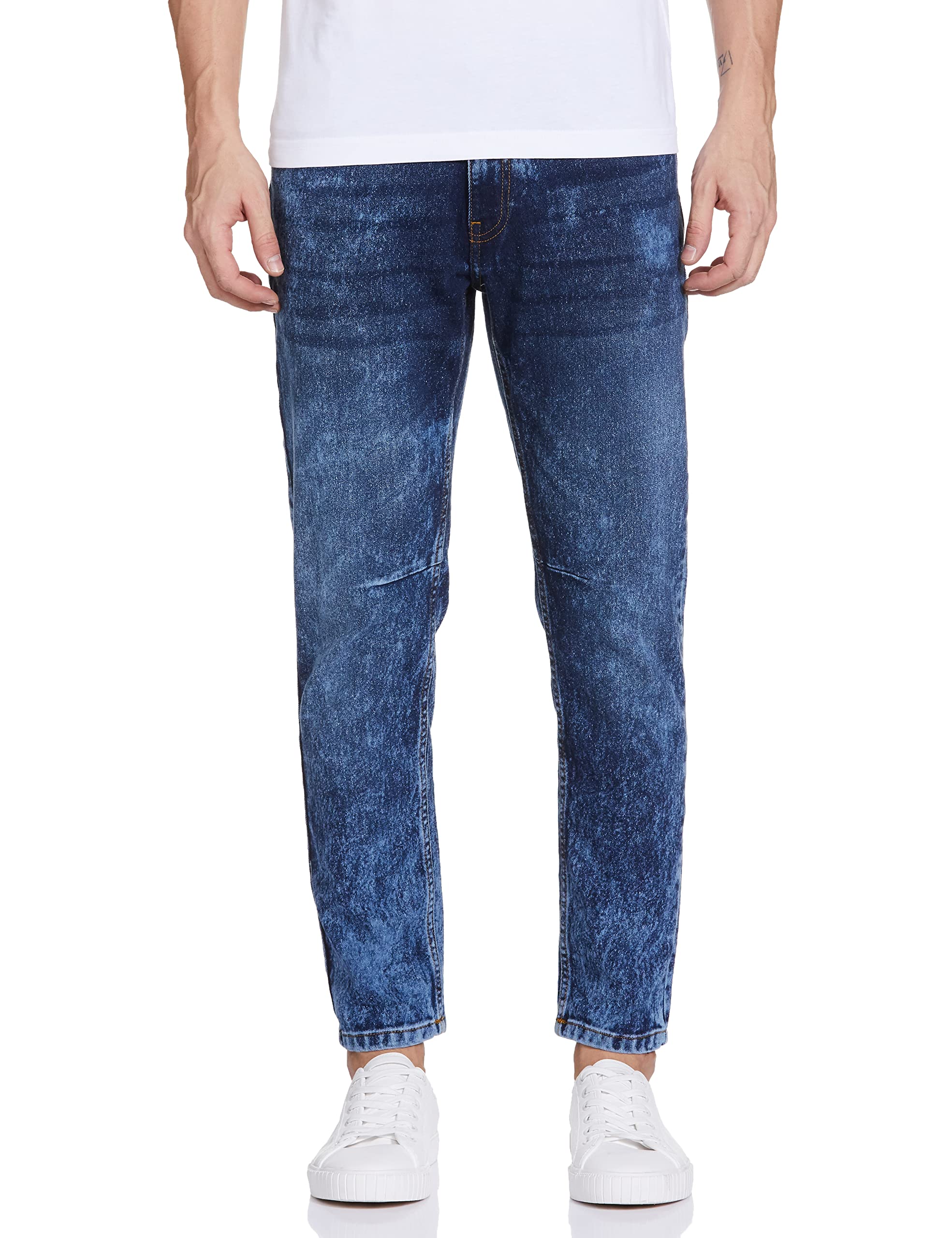 Global Desi Men Carrot Fit Solid Mid-Rise Stretchable Jeans in neutral