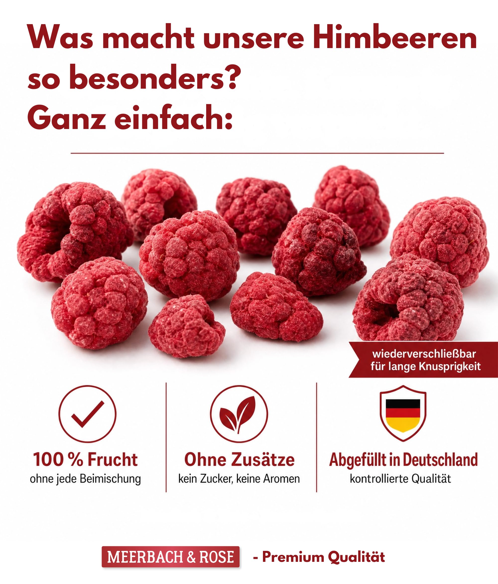 Gefriergetrocknete Himbeeren 500g – Ganze Früchte, 100% Frucht, vegan, Premium Qualität aus Deutschland