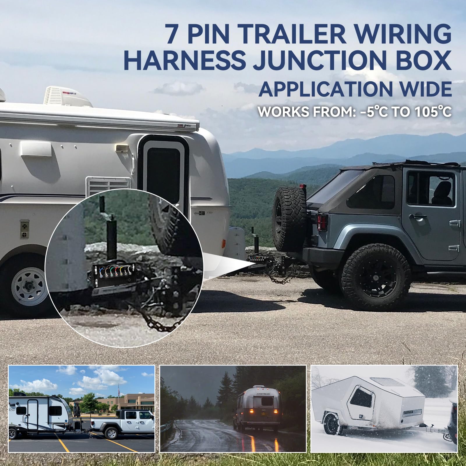 SnowyFox 7 Way Trailer Plug Cord With 7 Gang Junction Box, Detachable Plug Design