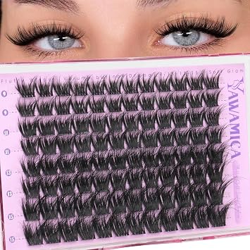 Fluffy Lash Clusters Soft Wispy Eyelash Clusters Natural CC Curl Cluster Lashes Volume Cluster Eyelash Extensions Faux Mink DIY Individual Lashes 9-15mm for Cat Eye and Baby Doll Look by Yawamica