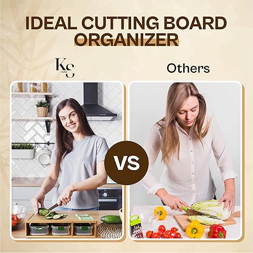 Miniatura 6 de Tabla de cortar de bambú con contenedores  Estación de preparación de comidas Tidyboard, plataforma de preparación, estación de preparación de