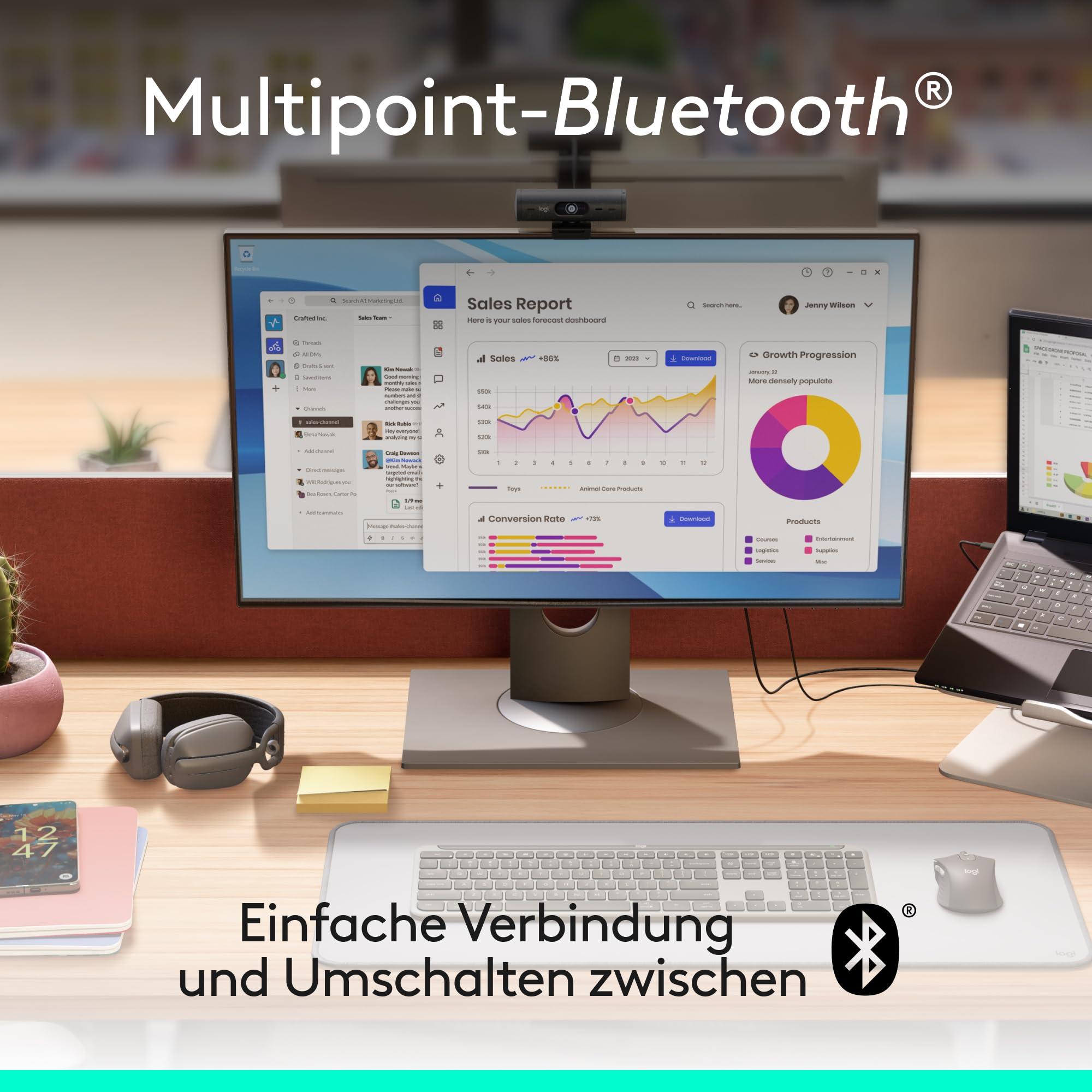 Logitech Zone Vibe Wireless Bluetooth-Kopfhörer mit Mikrofon mit Geräuschunterdrückung, Zertifizierung für Microsoft Teams über Natives Bluetooth, Mac/PC - Graphit