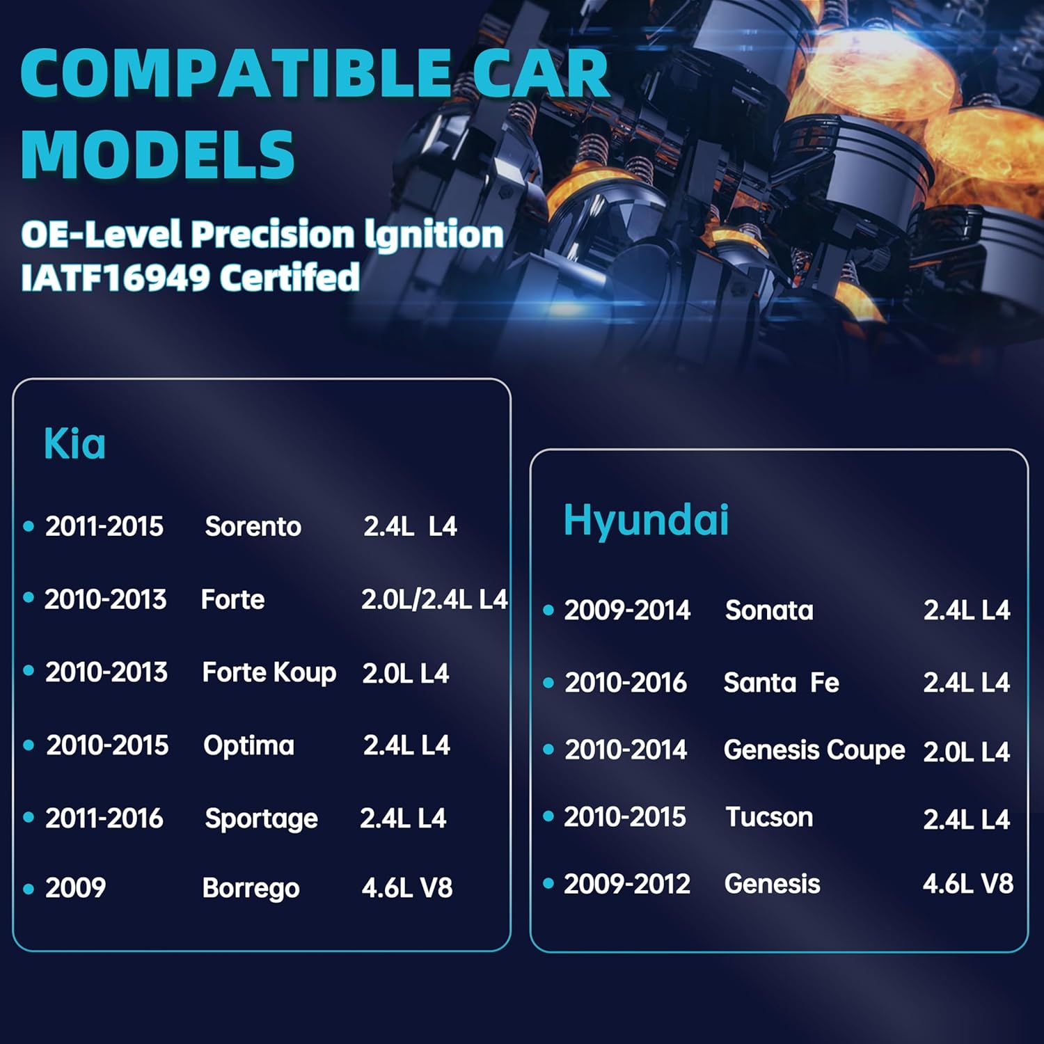Set of 4 UF611 Ignition Coil Pack & Iridium Spark Plug Compatible with 2.4L 2.0L L4 2009-2016 HYUNDAI Sonata Tucson Santa Fe Genesis Coupe/Kia Sorento Forte Optima Sportage Borrego C1667 27300-3F100