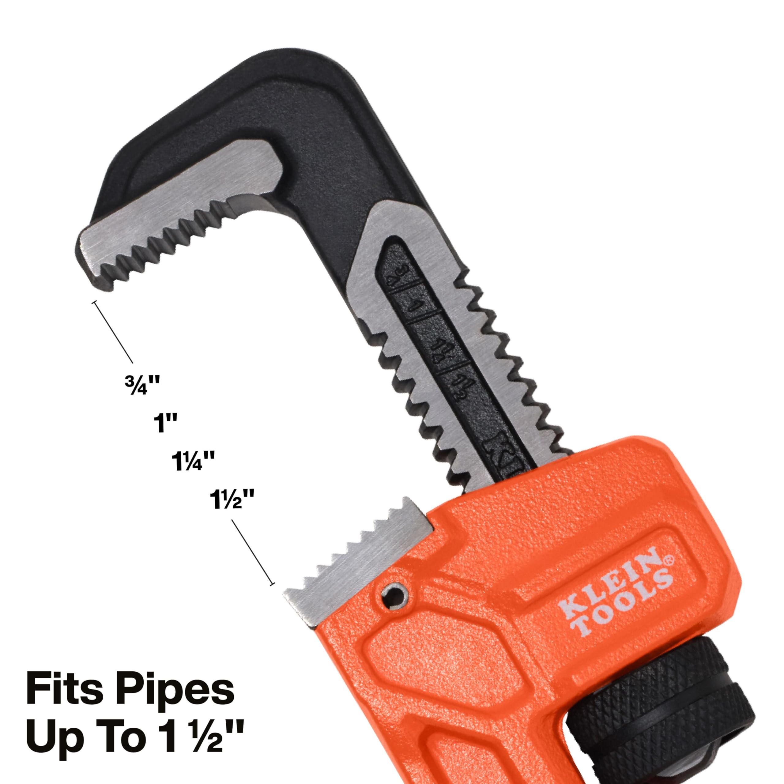 KLEIN TOOLS 68210 Clé à tuyau en fonte de 25,4 cm, clé de plomberie réglable robuste, poignée en I, capacité de mâchoire de 3,8 cm, outils de montage de tuyau pour plomberie professionnelle