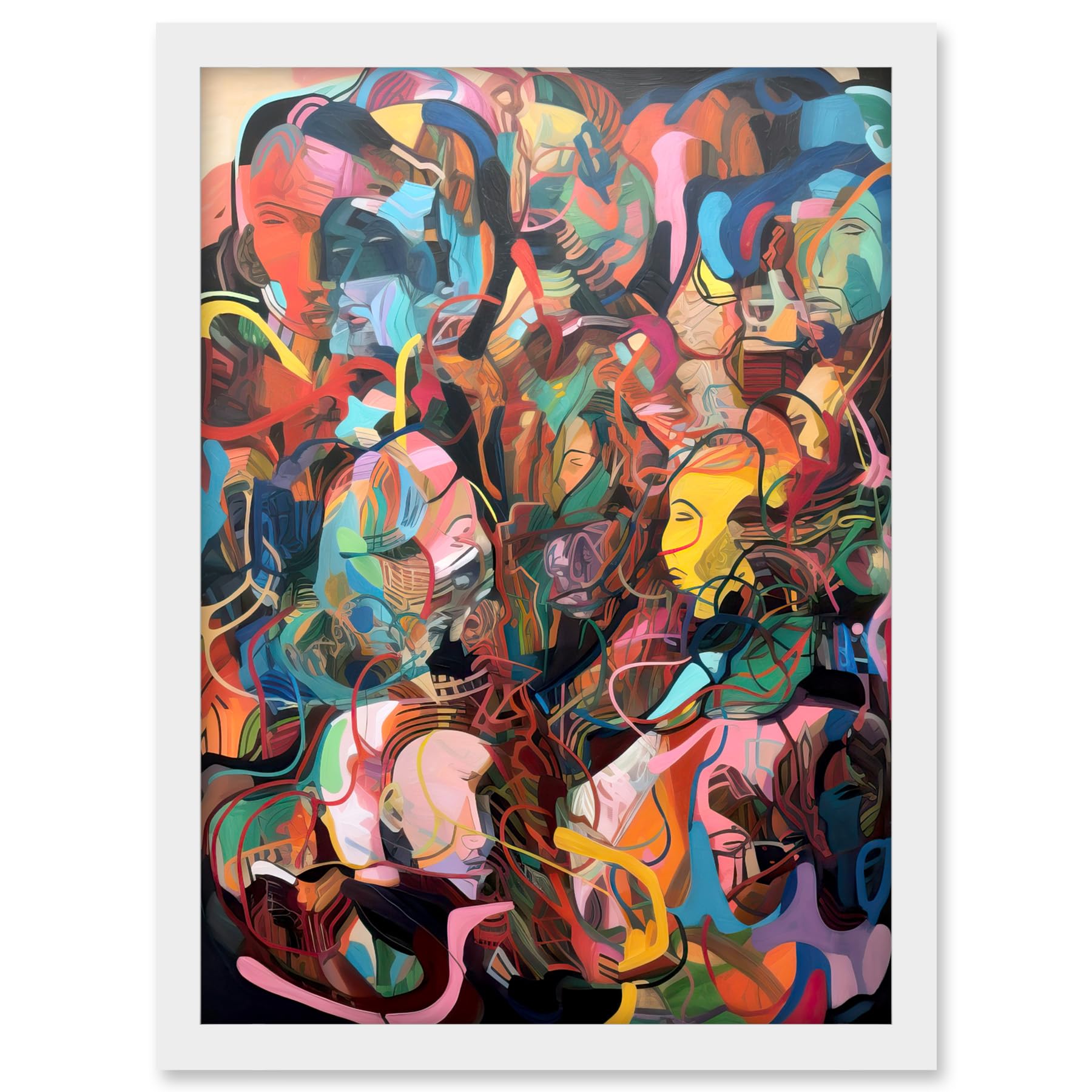 Artery8 Human Relationships Multicoloured Abstract Crowd Artwork Framed A3 Wall Art Print