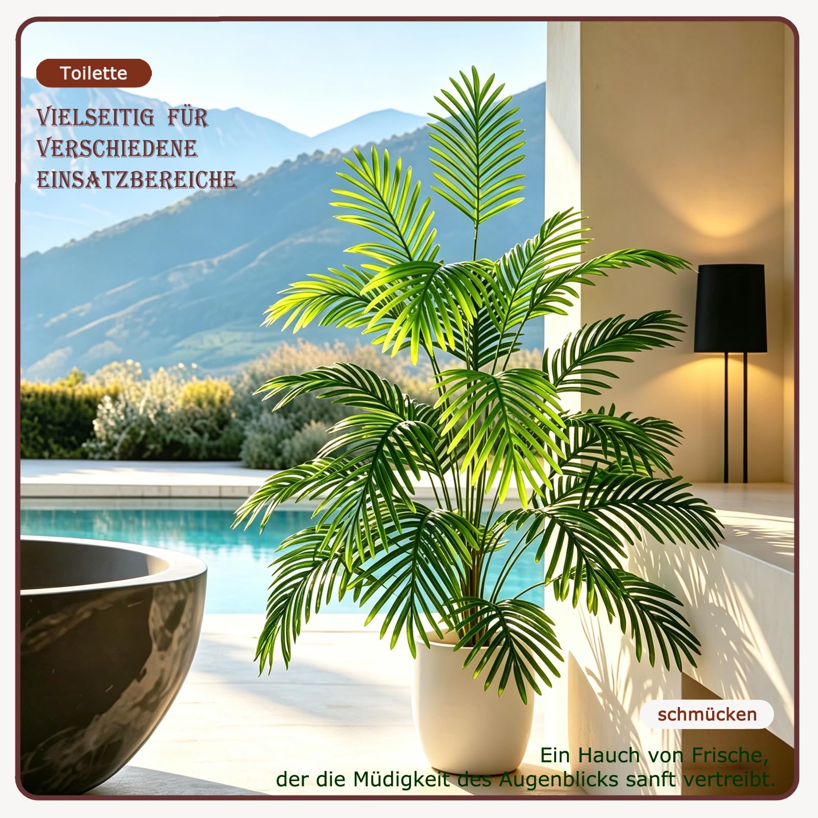 Kunstpflanze Groß Palme Kunstbaum，120cm Hoch 24 Zweige Tropische Aesthetic Deko Schlafzimmer Badezimmer außenbereich Büro Garten Hochzeit Party Deco (Areca Palm-D24-1P, 120x 70 cm)