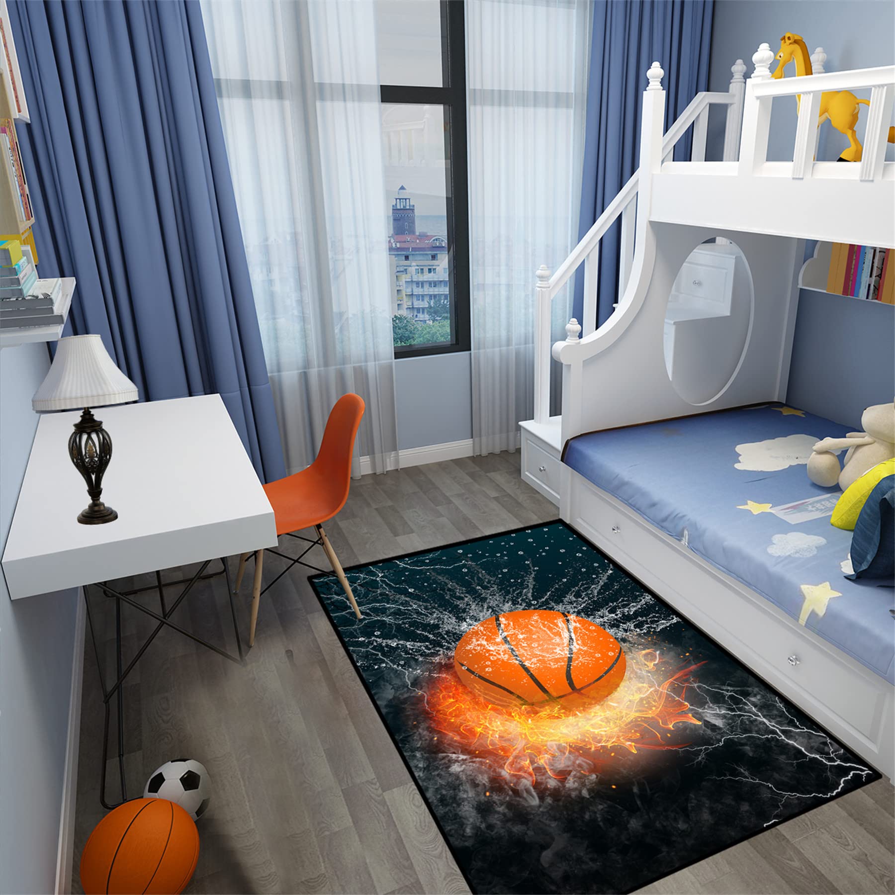 Tapis Basket Rond Orange 31,5 Pouces - Antidérapant En Microfibre Pour Chambre Garçon