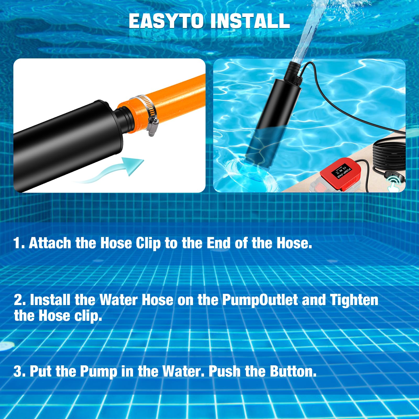 Bomba sumergible 635 GPH para batería Parkside XTEAM de 20 V, bomba de agua inalámbrica con filtro de sedimentos, bomba de transferencia de 100 W a pilas con alto flujo para piscina, jardín