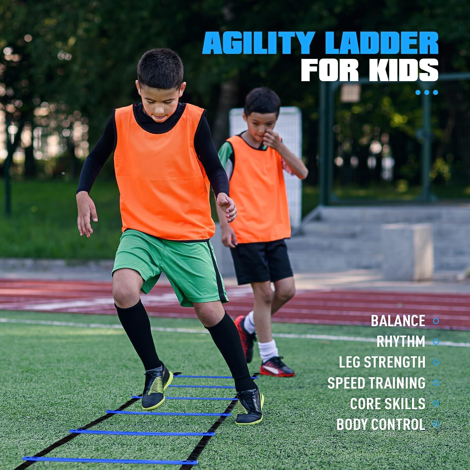 Equipo de entrenamiento de agilidad, equipo de entrenamiento de fútbol, juego de entrenamiento de velocidad de agilidad para niños, jóvenes y adultos, escalera de agilidad de 20 pies, 4 obstáculos, 12