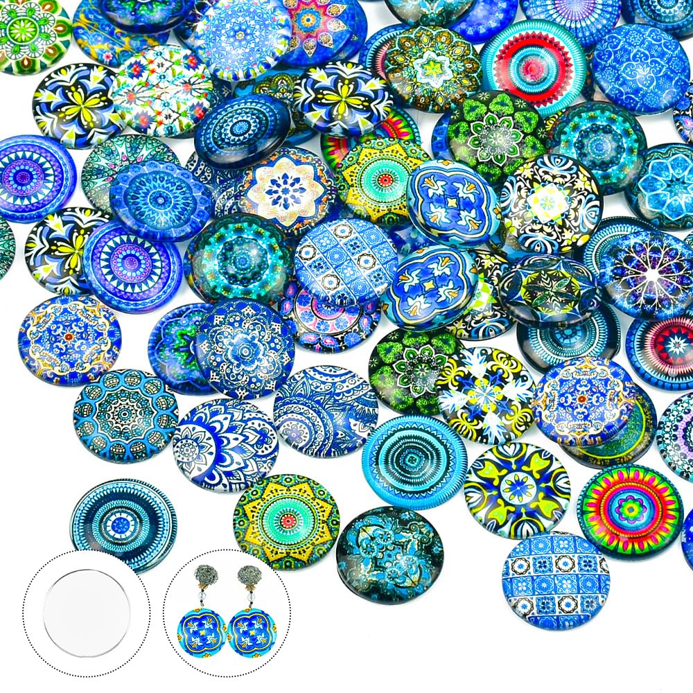 100 Pz Cabochon Vetro Colorato 20MM Cabochon Caleidoscopio Gemme a Cupola Decorativi Pietre Vetro Cabochon Vetro Mezzo Rotondo Mosaico per Artigianato Fai-da-Te, Collane, Orecchini, Bracciali