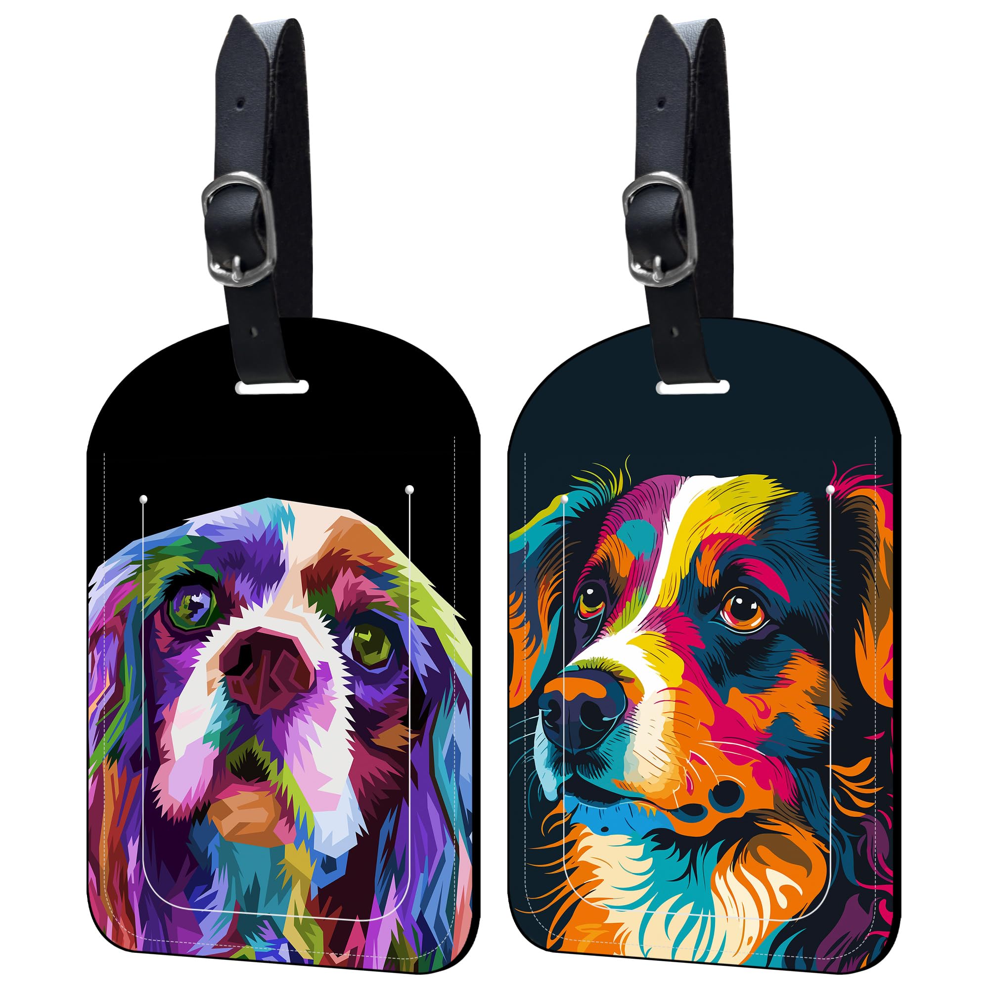 Neidius Luggage Tags for Suitcase Colorful Dog 2 Pack Leather Idea Luggage Tags with Name Card Privacy Cover,Idea Travel Bag Labels for Women and Men