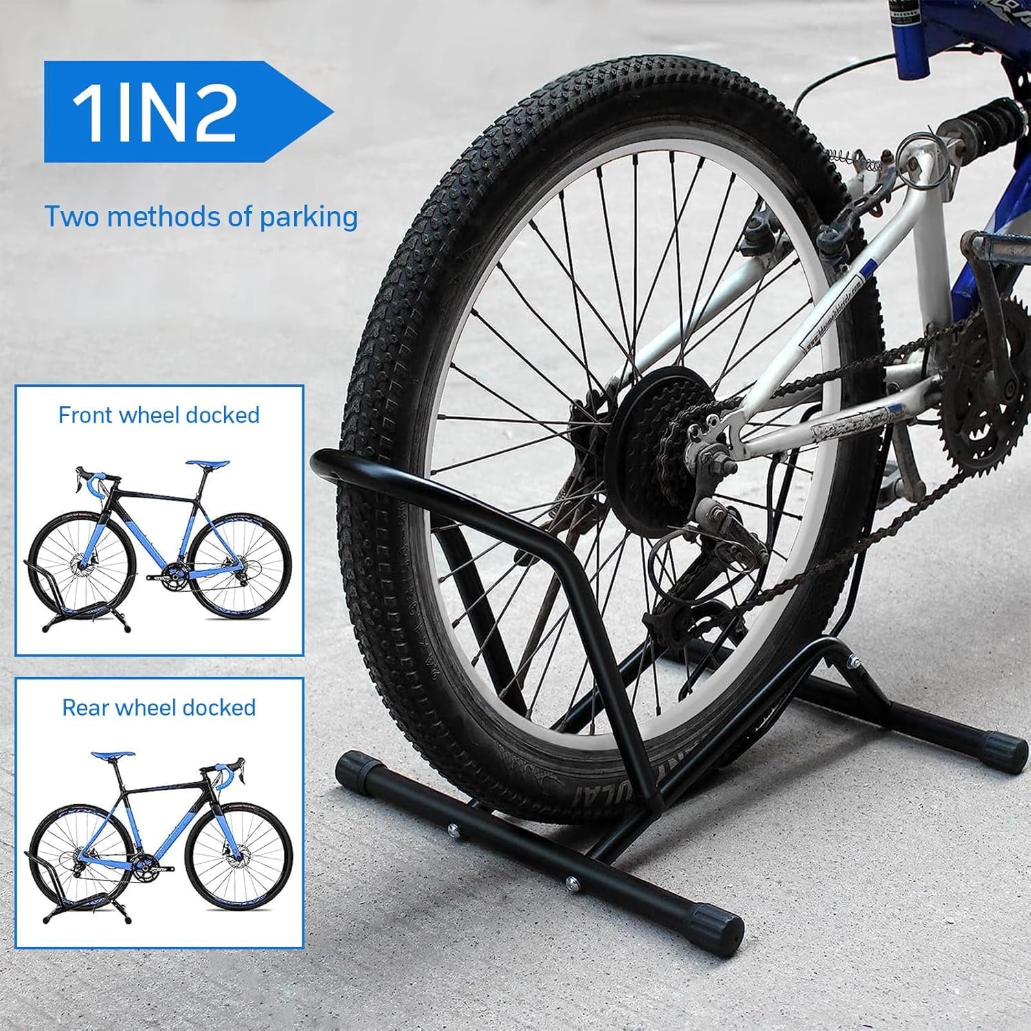 Cavalletto Autoportante per Bicicletta, Reggiciclo Ruota, Supporto per Bicicletta, Portabici da Terra, Easystand per Biciclette da 16" a 29" Mountain Bike Bici da Strada (Nero)