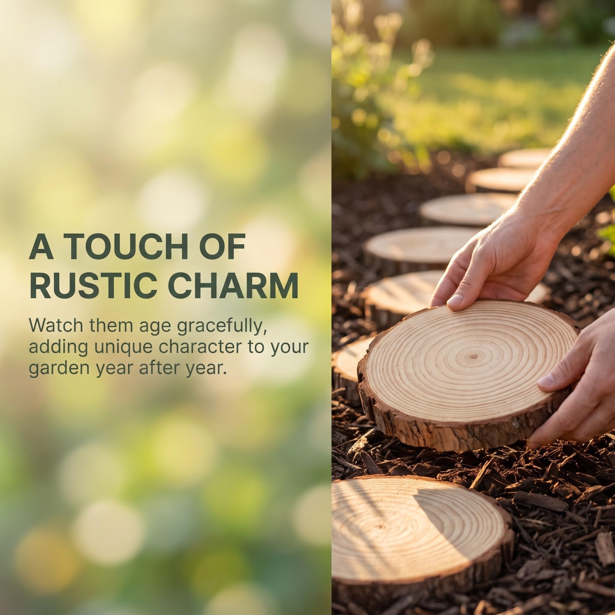 4 Pièces Pavé de Jardin Rond en Bois, Antidérapant, Rustique