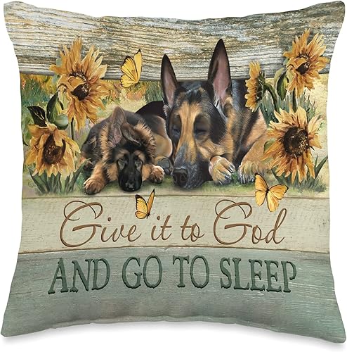 German Shepherd Lover Gifts Clothes For Men Women Almohada de campo de girasol para perro pastor alemán, dale a Dios, 16 x 16 pulgadas, multicolor