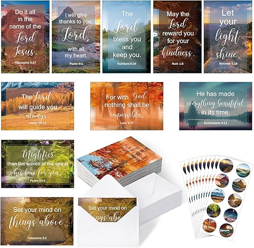 Jetec 60 tarjetas de aliento religiosas con sobres, calcomanías, versículos bíblicos, tarjetas de felicitación inspiradoras, tarjetas de