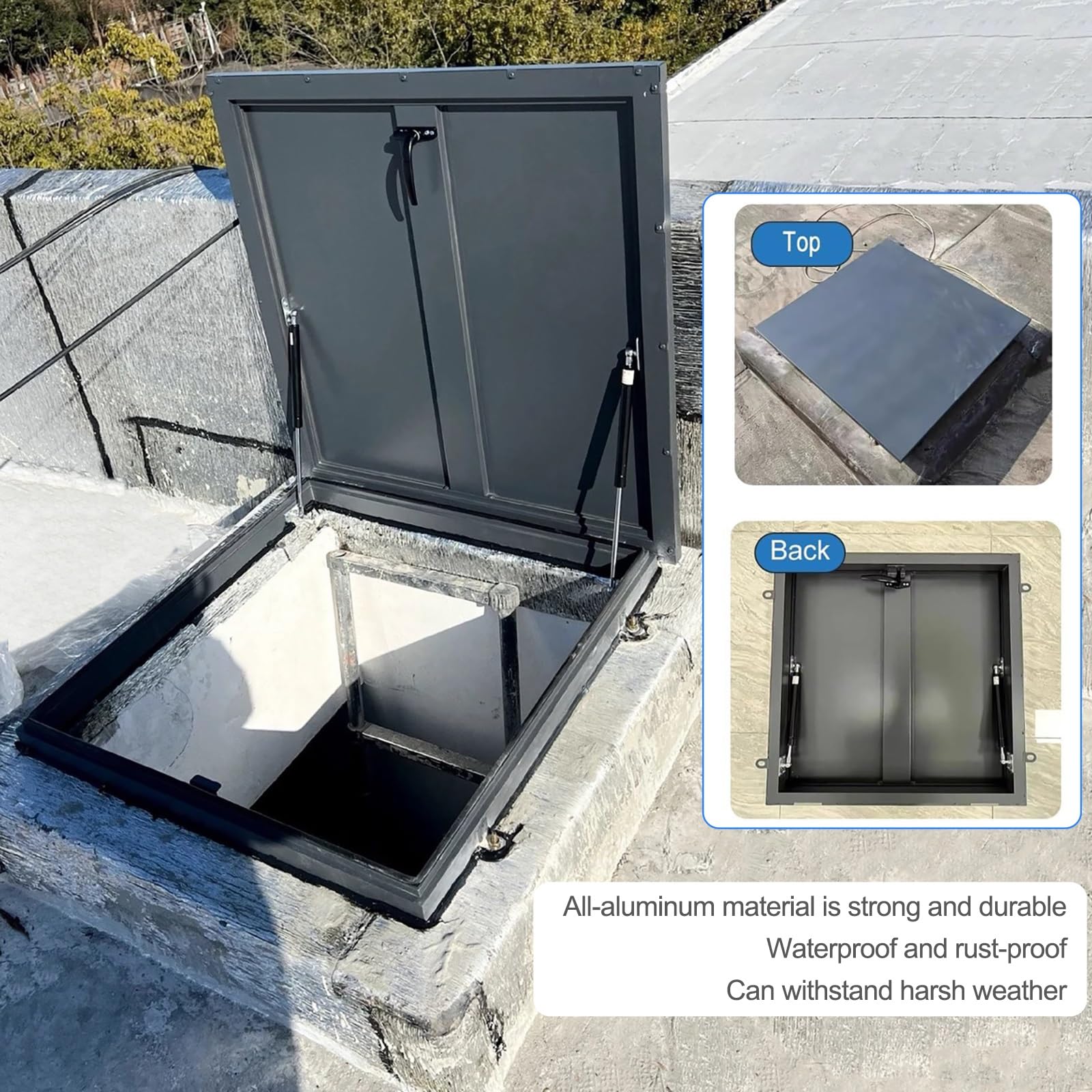 Trappe d'accès de toit robuste facile à ouvrir avec barres de support Porte d'accès scellée pour entrepôts 81 x 81 cm Durable et fiable