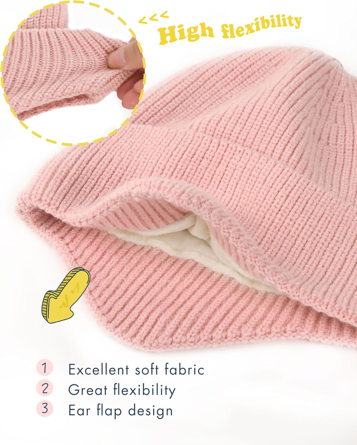 Camptrace Toddler Baby Winter Hat Warm Fleece Lined Knit Kids Hat with Earflap Infant Newborn Pom Beanie Knit Cap Girls Boys - Image 4