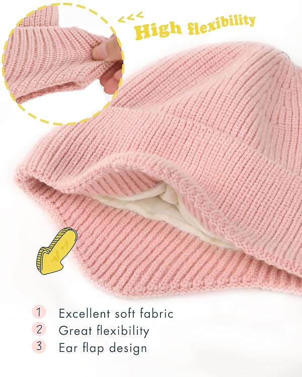 Camptrace Baby Toddler Winter Earflap Hat Fleece Lined Kid Pom Beanie Pink by Camptrace - Used condition - Image 4