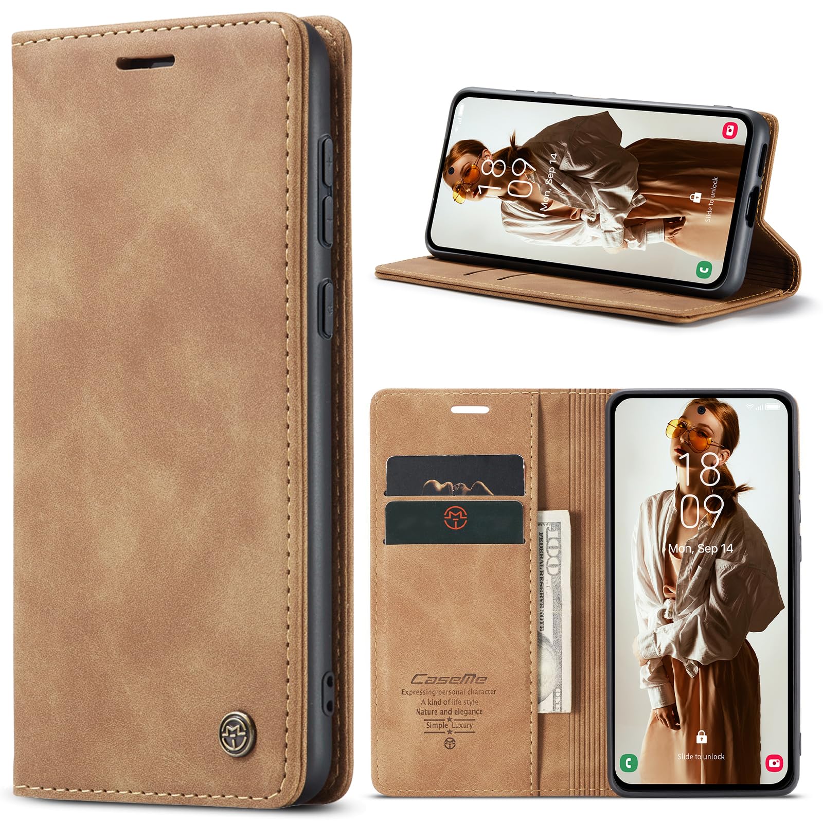 Lanranwa Handyhülle für Samsung Galaxy S24 5G Hülle Premium Lederhülle Klappbar Flip Case Handytasche Schutzhülle Klapphülle Standfunktion für Samsung Galaxy S24 -Braun