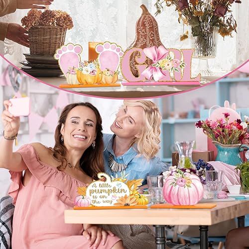 Miniatura 4 de 6 piezas de decoración de otoño para baby shower de calabaza para niñas, decoración de mesa de otoño de madera para baby shower, centros de mesa de
