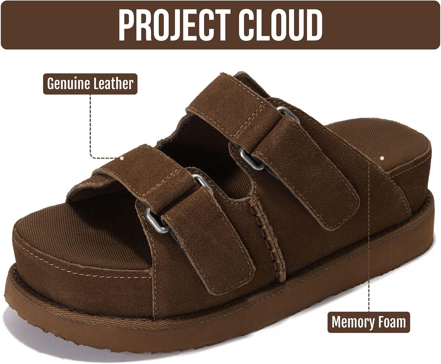 Project Cloud 100% Genuine Leather Platform Sandals & Slides for Women image 3