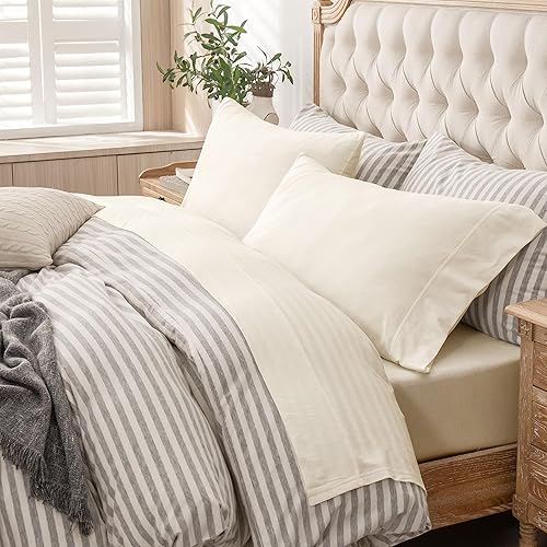 PURE ERA - Juego de sábanas punto jersey de 4 piezas, 100% algodón, supersuaves, cómodas, transpirables, para colchones de hasta 20 pulgadas,