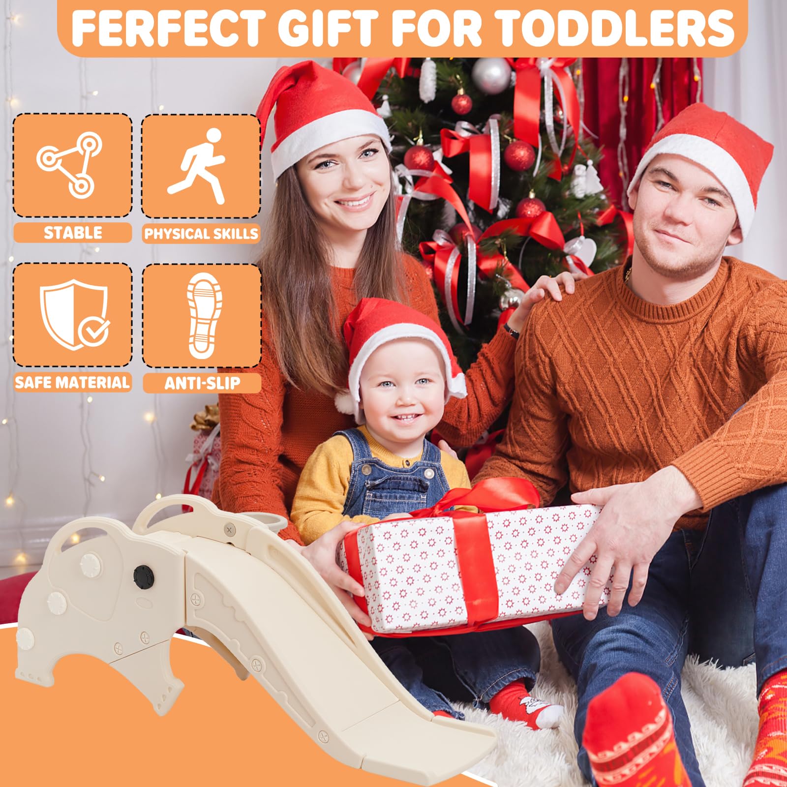 3 en 1 Toboggan pour Enfants, Toboggan avec Panier de Basketball & Ballon, Jeu d'Extérieur et l'Intérieur pour bébé