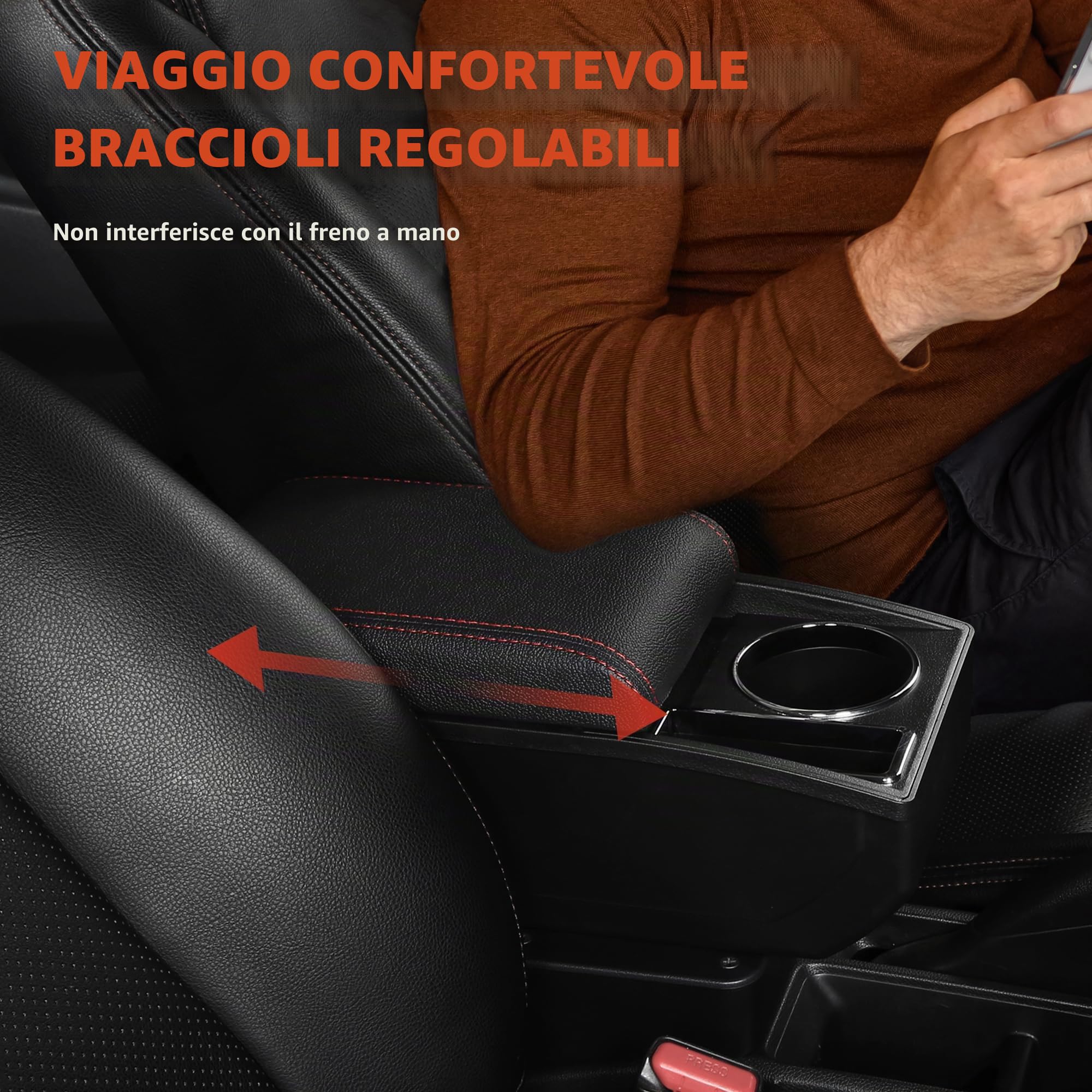 Bracciolo per Auto per Nissan Micra K13 2010-2022 Console Centrale Dell'auto Doppio Strato di Spazio con Portabicchieri Facile da Montare Pelle Confortevole e Resistente Nero (Linea Rossa) | Due ripiani, con portabicchieri, facile da montare, in pelle PU,