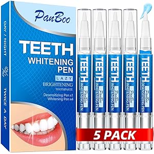 Teeth Whitening Pen 4+1(5 Pack), 70+ Treatments, Use Twice a Day Up to 1-6 Shade Whiter in 1-2 Weeks, 4 Whitening Pens plus 1 Desensitizing Pen, Effective, Painless and Enamel Safe Teeth Whitening Gel