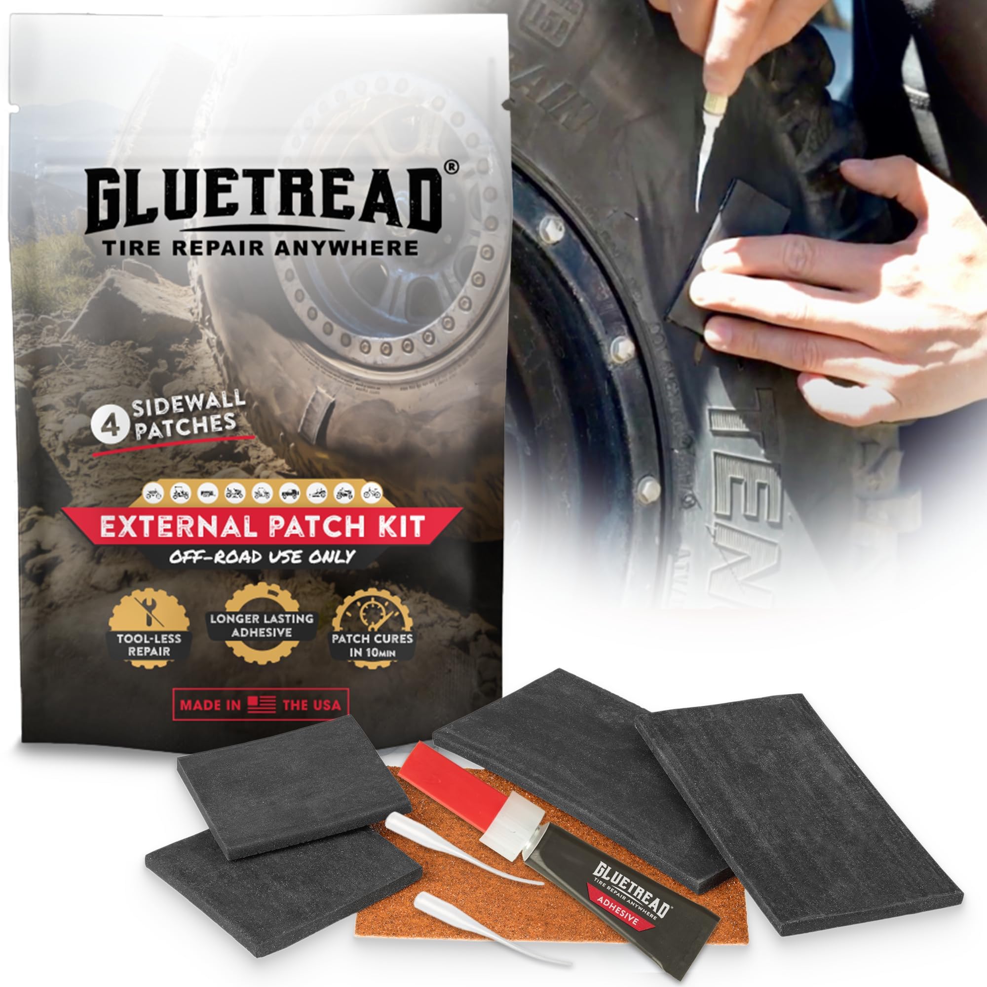 External Patch Kit - for Tubeless Tires - No Need to Remove Tire - Kit Includes Enough Material to Patch 4 Tires - ATV Sidewall Repair Kit