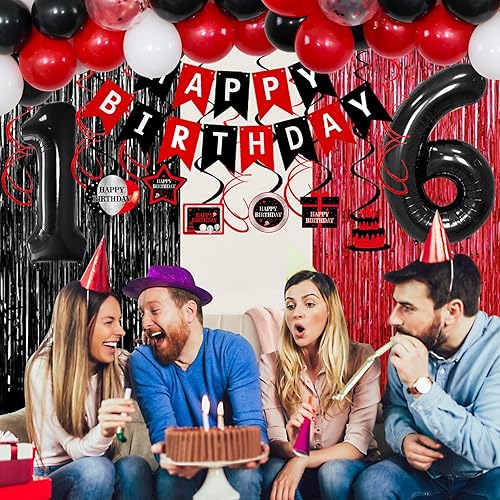Miniatura 10 de Decoraciones de cumpleaños número 18 para niños y niñas, globos rojos y negros de feliz cumpleaños número 18, globos colgantes de remolinos,