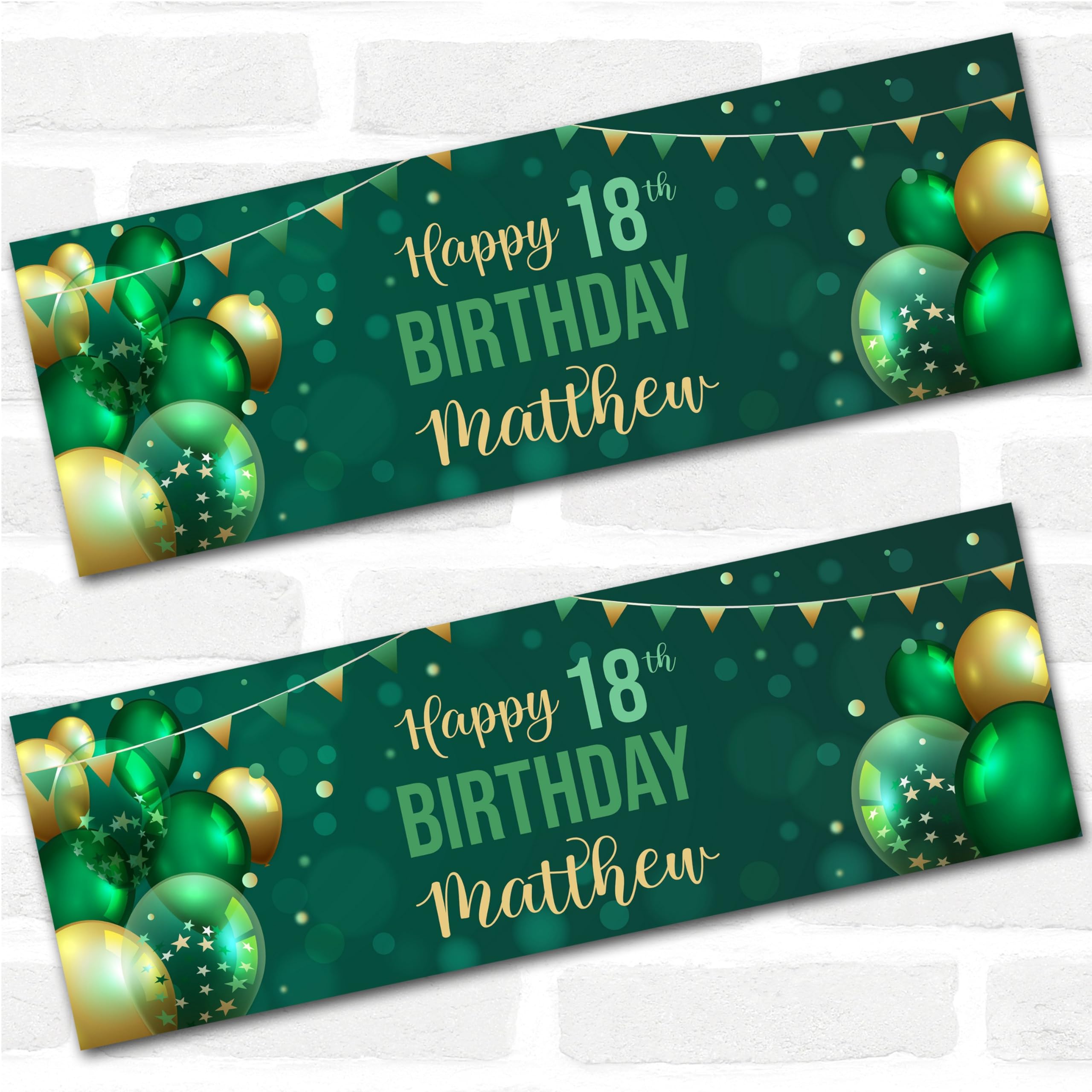Personalised Party Banner For 18th Birthday Male Green Gold Balloons | Custom Large Party Decoration, Event Banner, Backdrop, Décor, Signage. 3 ft x 1 ft | 4.5 ft x 1.5 ft | 6 ft x 2 ft