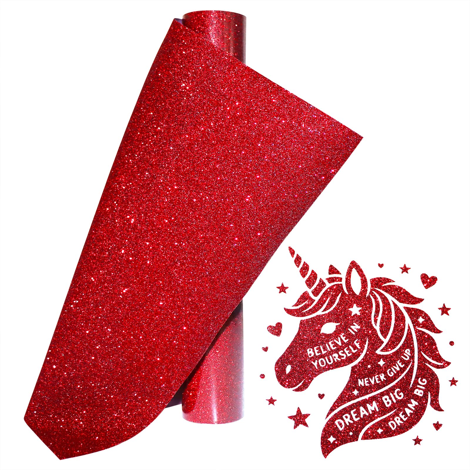 Red Glitter Heat Transfer Vinyl Red Glitter Vinyl Glitter HTV Vinyl Rolls Pack 12Inch x 5Feet Iron on Vinyl for Cricut T-Shirts DIY Design, Silhouette Cameo &amp; Heat Press Machine