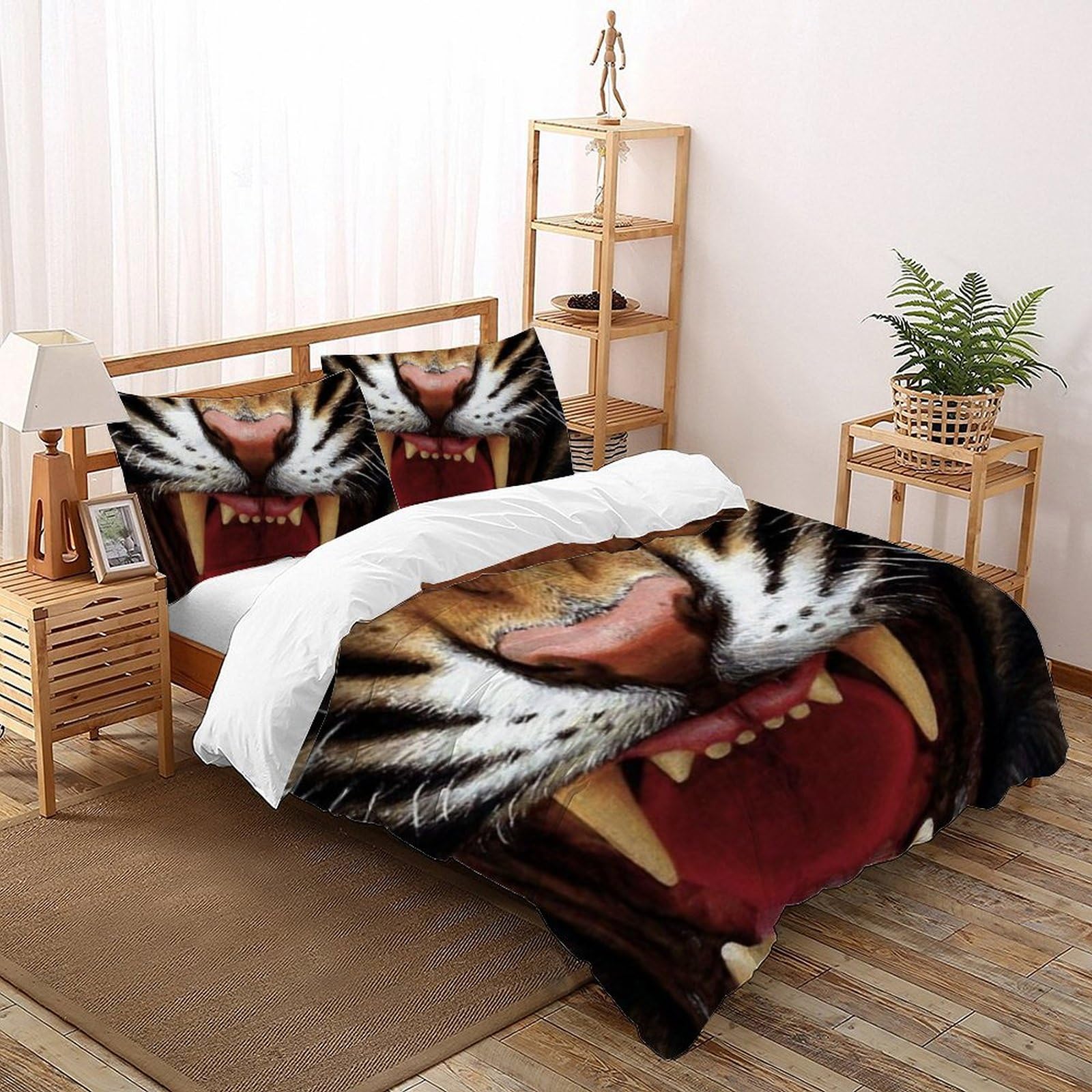 Housse de couette tigre 200x200 en microfibre avec sa taie d'oreiller imprimé 3D pour filles