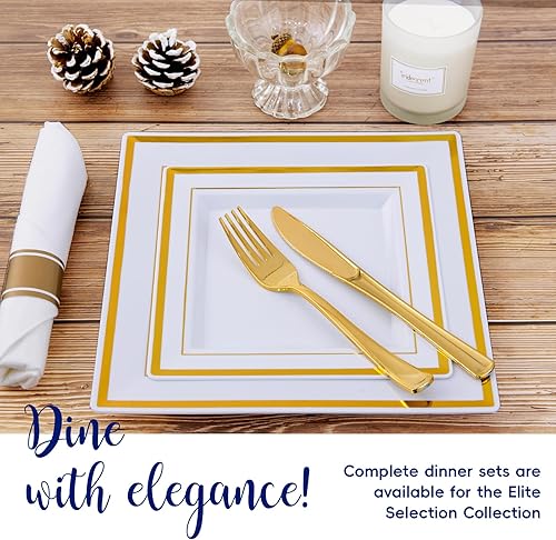 Miniatura 4 de Paquete de 60 platos de plástico  Platos cuadrados de plástico dorado con elegante borde dorado de 95 pulgadas desechables para bodas cumpleaños