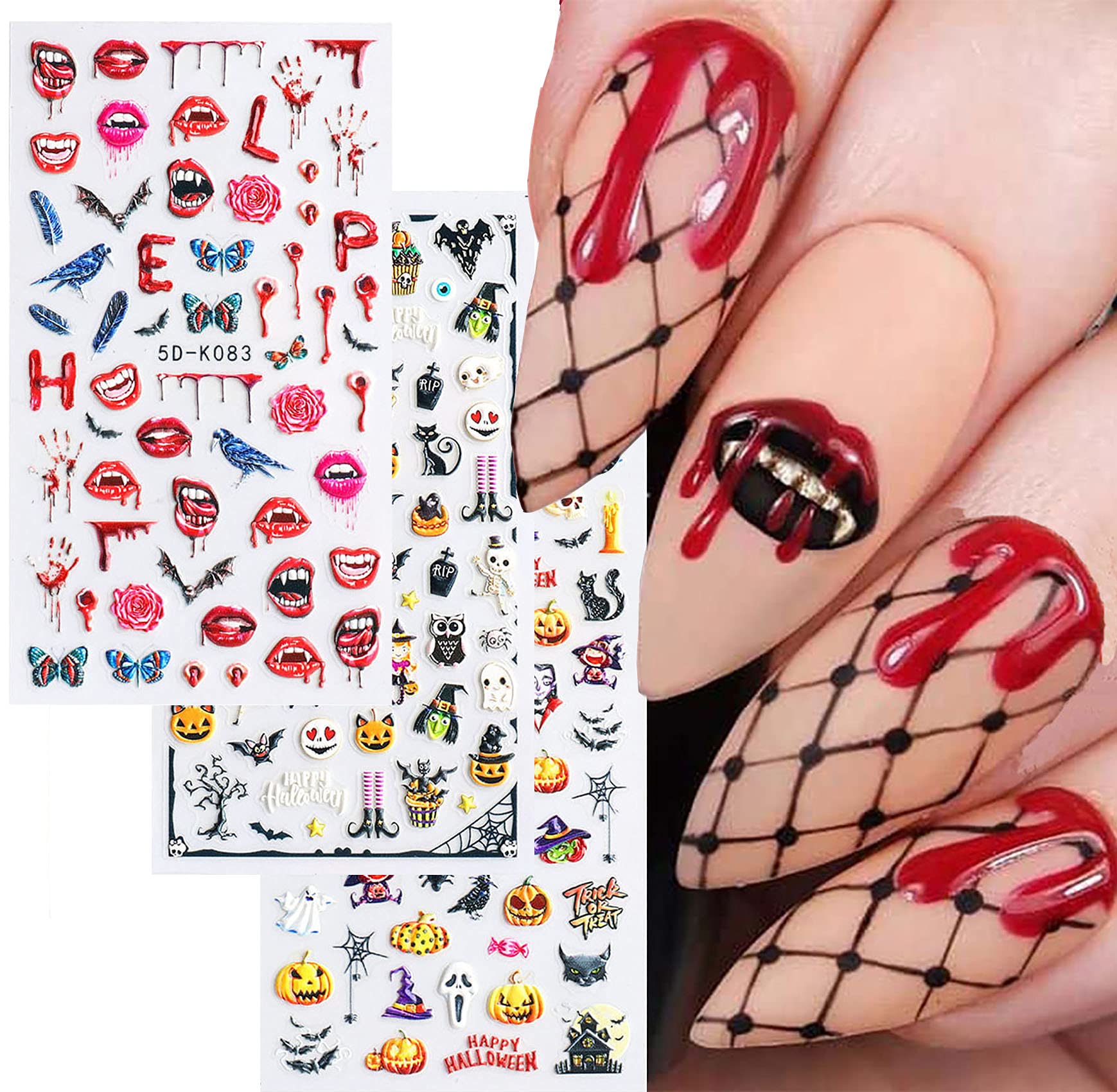 Amazon.com: XJL Halloween 5D Embossed Nail Art Stickers  Decals,Self-Adhesive Pumpkin Skull Ghost Mouth Lips Vampire Witch Cat  Relief Engraved Nail Design Acrylic Nail Supplies,DIY Beauty Nail decor Kit  3 Sheets : Beauty