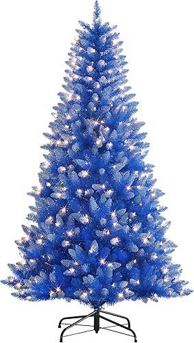 Puleo International Árbol de Navidad artificial Pre-iluminado de 6.5 pies con 300 luces, azul