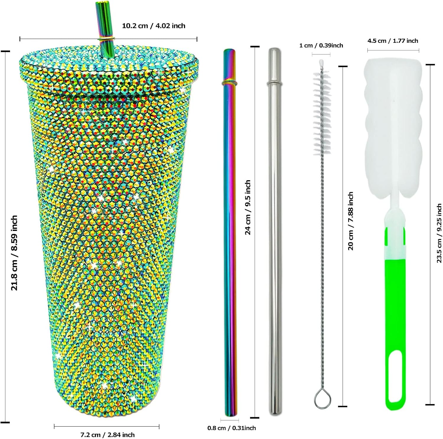 26oz Bling Cup Diamond Studded Tumbler Glitter Water Bottle with Lid and Straws Stainless Steel Vacuum Insulated Coffee Ice Cup Gift for Women (Deep Green) - Image 4