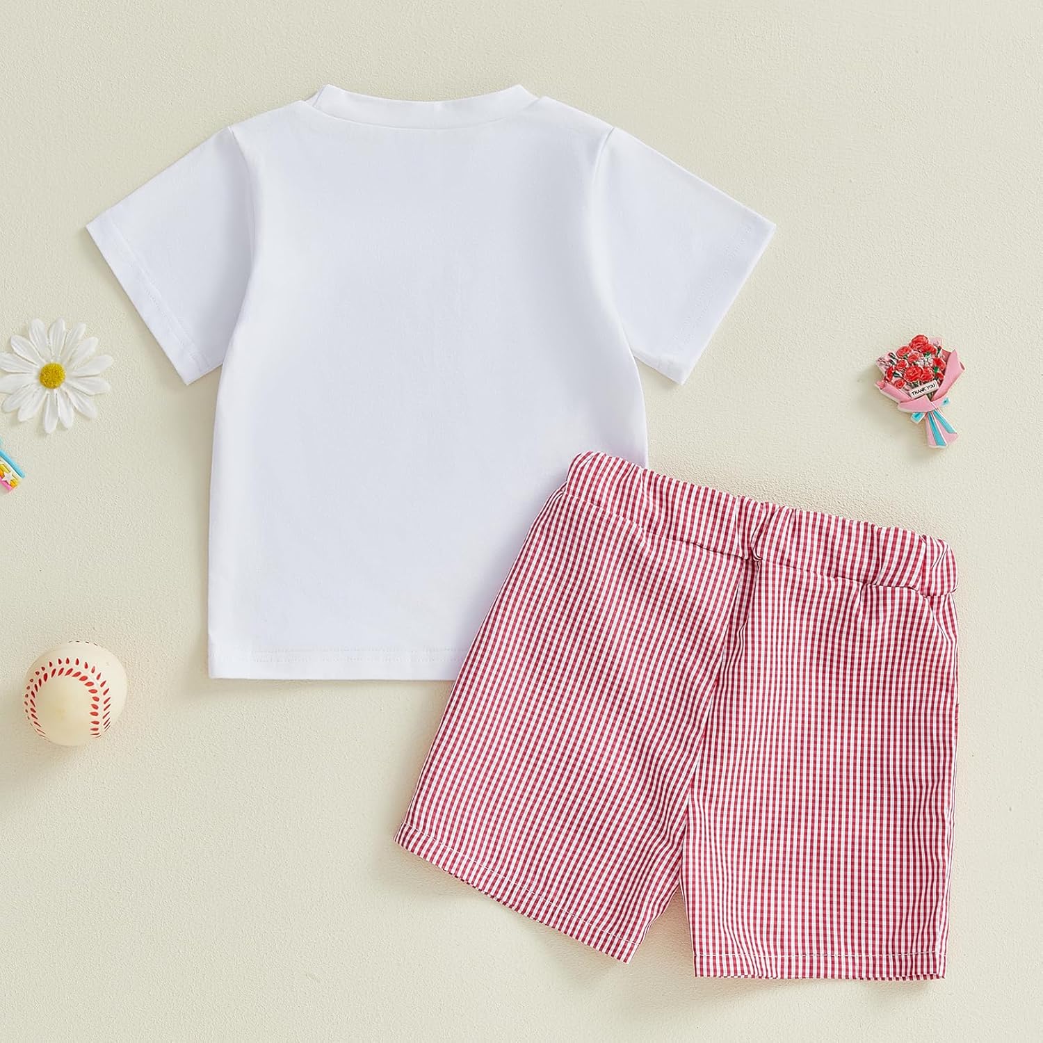 Fernvia Toddler Baby Boy Summer Clothes Short Sleeve Baseball Print T-shirt Plaid Shorts 2 Piece Outfits - Image 7