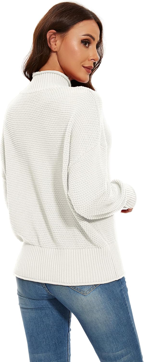 Women's 100% Cotton Turtleneck Oversized Sweaters Loose Long Sleeve Pullover Batwing Knit Jumper - Image 4