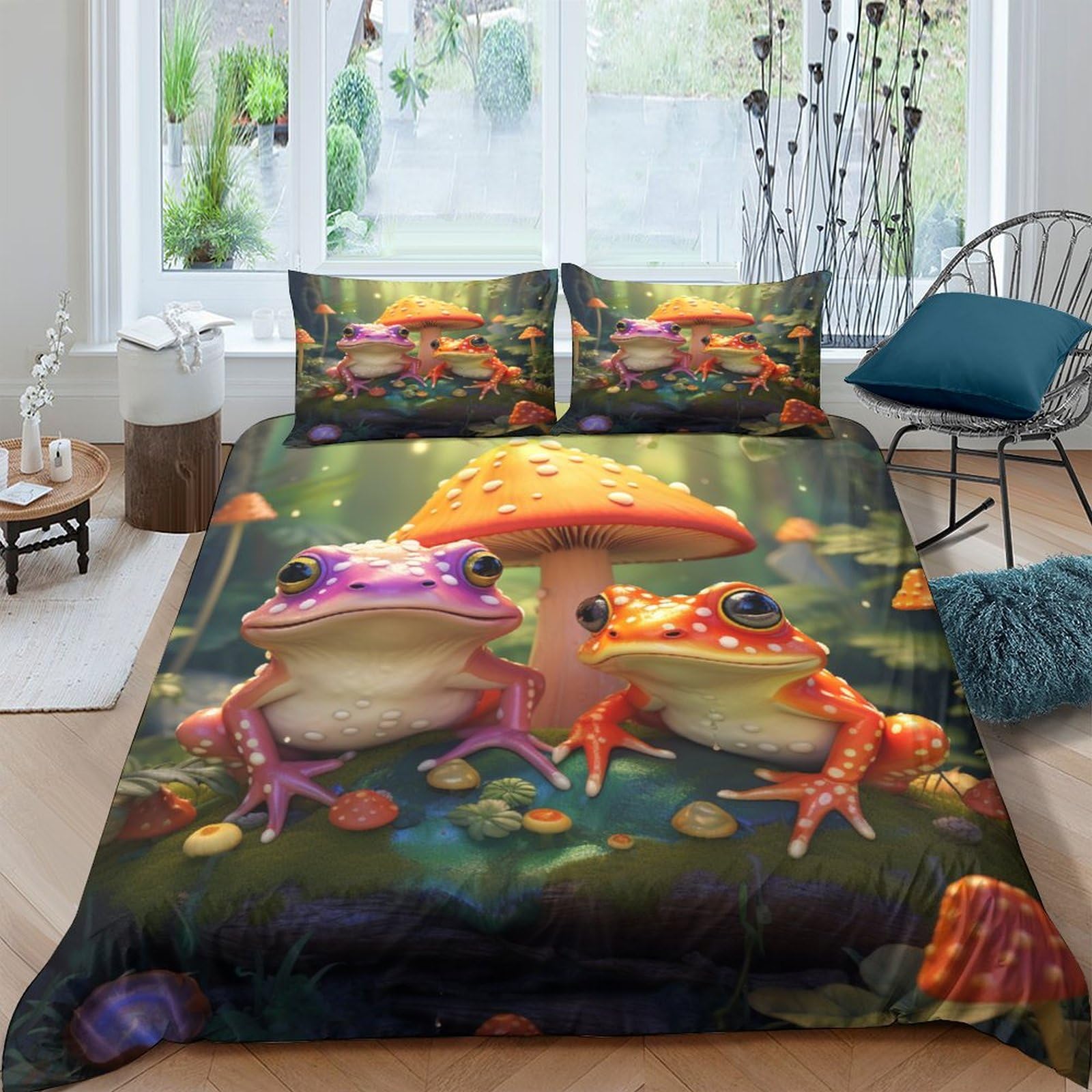 Parure de lit respirante crapaud 3D en microfibre King avec fermeture éclair