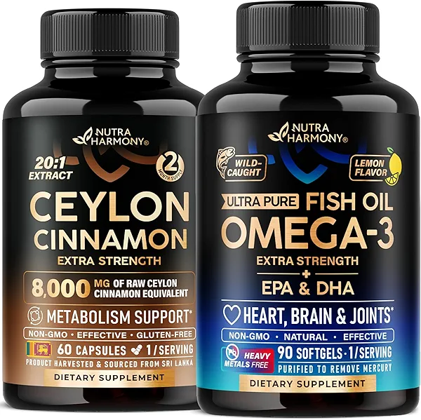 NUTRAHARMONY Ceylon Cinnamon Capsules & Omega 3 Fish Oil Softgels