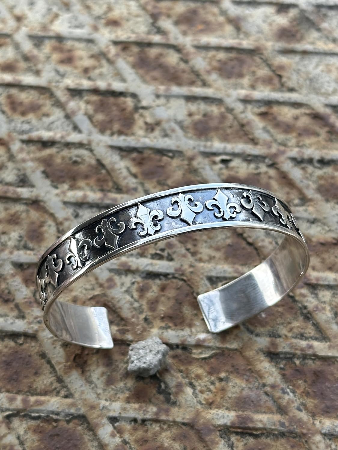 Men Silver Cuff Bracelet, Silver Handmade Embroidered Bracelet, Adjustable Bracelet, Mens Silver Handmade Bangle, 925k Sterling Silver